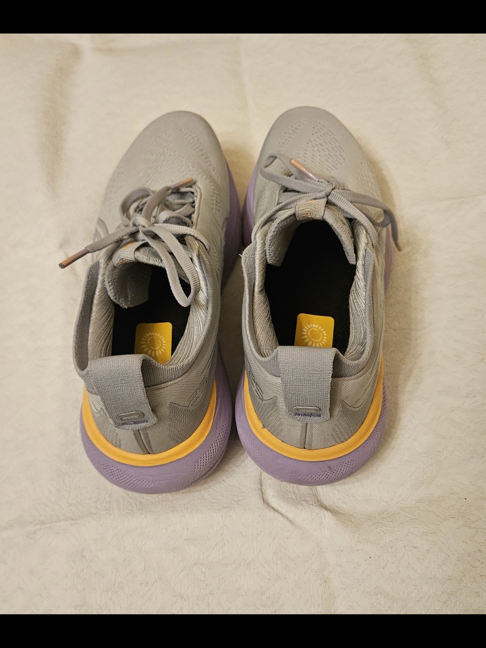 Asics Light Gray Running Shoes with Lavender Midsole and Yellow Accent - Picture 3 of 4